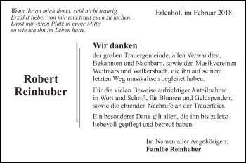 Traueranzeige von Robert Reinhuber von Gmünder Tagespost