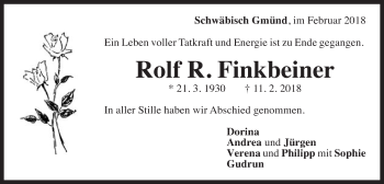 Traueranzeige von Rolf R. Finkbeiner von Gmünder Tagespost