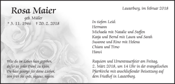 Traueranzeige von Rosa Maier von Schwäbische Post