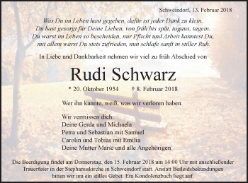 Traueranzeige von Rudi Schwarz von Schwäbische Post