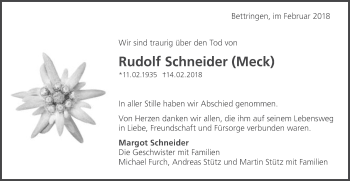 Traueranzeige von Rudolf Schneider von Gmünder Tagespost