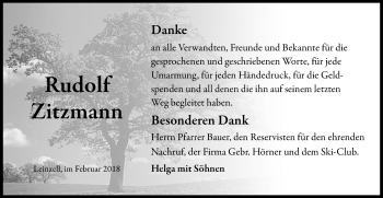 Traueranzeige von Rudolf Zitzmann von Gmünder Tagespost
