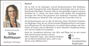 Traueranzeige von Silke Rothbauer von Bopfinger Stadtanzeiger