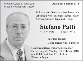 Traueranzeige von Stefano Patti von Schwäbische Post