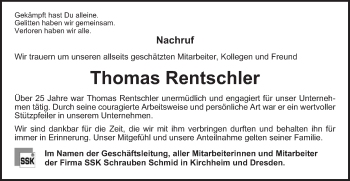 Traueranzeige von Thomas Rentschler von Schwäbische Post