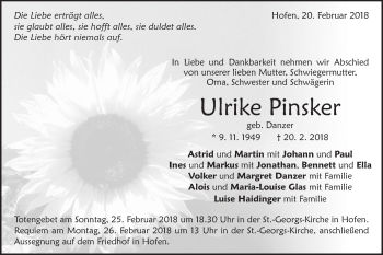 Traueranzeige von Ulrike Pinsker von Schwäbische Post