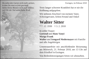 Traueranzeige von Walter Sitter von Schwäbische Post