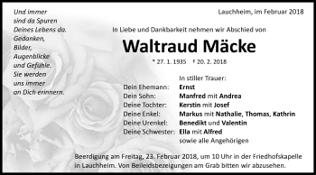 Traueranzeige von Waltraud Mäcke von Schwäbische Post