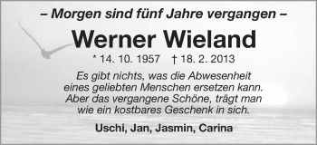 Traueranzeige von Werner Wieland von Schwäbische Post