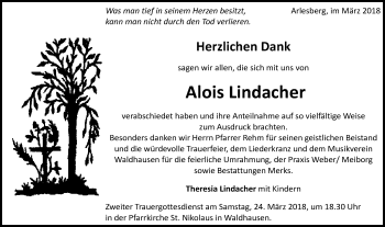 Traueranzeige von Alois Lindacher von Schwäbische Post