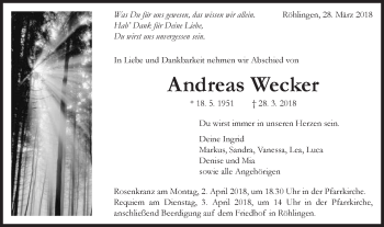 Traueranzeige von Andreas Wecker von Schwäbische Post