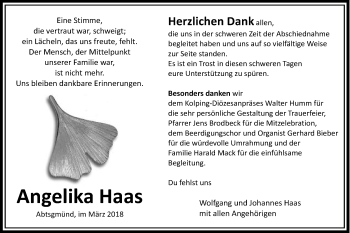 Traueranzeige von Angelika Haas von Schwäbische Post