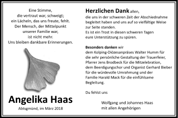 Traueranzeige von Angelika Haas von Kocher-Lein-Bote
