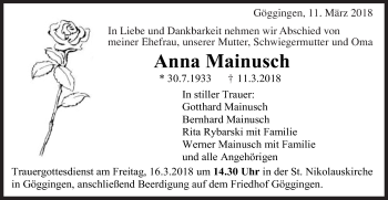 Traueranzeige von Anna Mainusch