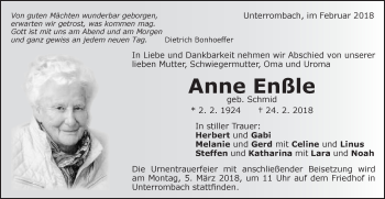Traueranzeige von Anne Enßle von Schwäbische Post