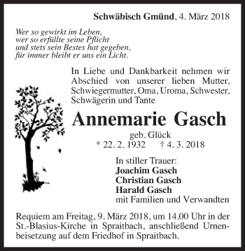 Traueranzeige von Annemarie Gasch