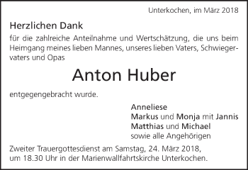 Traueranzeige von Anton Huber von Schwäbische Post