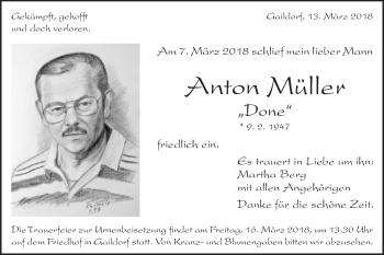 Traueranzeige von Anton Müller von Schwäbische Post