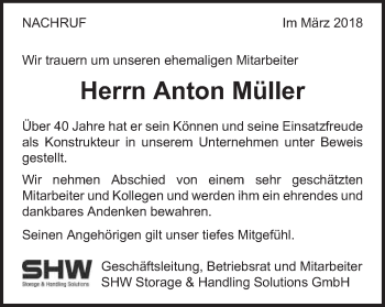 Traueranzeige von Anton Müller von Schwäbische Post