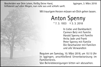 Traueranzeige von Anton Spenny von Gmünder Tagespost