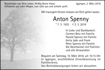 Traueranzeige von Anton Spenny