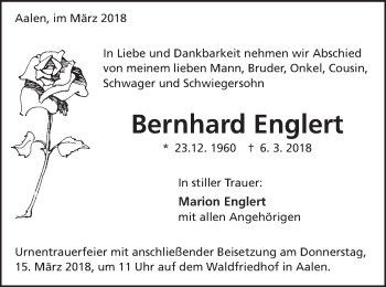 Traueranzeige von Bernhard Englert von Schwäbische Post