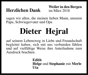 Traueranzeige von Dieter Hejral von Gmünder Tagespost