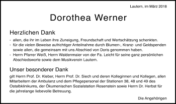 Traueranzeige von Dorothea Werner von Schwäbische Post