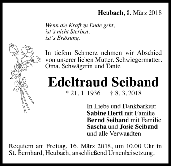 Traueranzeige von Edeltraud Seiband