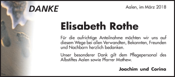 Traueranzeige von Elisabeth Rothe von Schwäbische Post