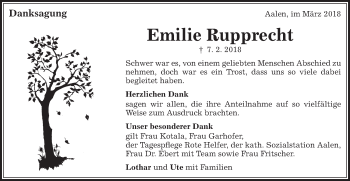 Traueranzeige von Emilie Rupprecht von Schwäbische Post