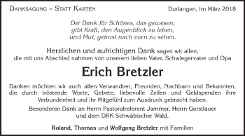 Traueranzeige von Erich Bretzler