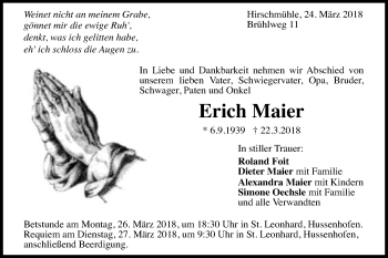 Traueranzeige von Erich Maier von Gmünder Tagespost