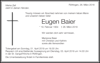 Traueranzeige von Eugen Baier von Schwäbische Post