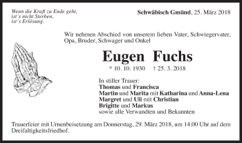 Traueranzeige von Eugen Fuchs von Gmünder Tagespost