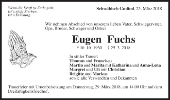 Traueranzeige von Eugen Fuchs