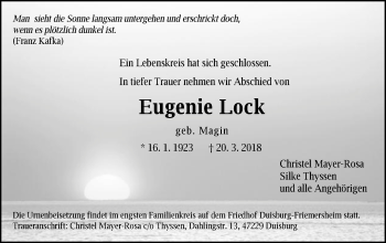 Traueranzeige von Eugenie Lock von Schwäbische Post