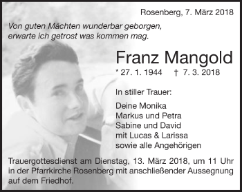 Traueranzeige von Franz Mangold von Schwäbische Post