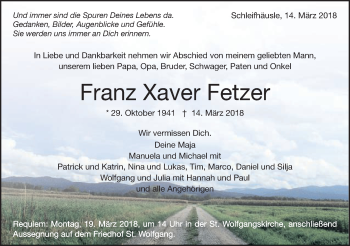 Traueranzeige von Franz Xaver Fetzer von Schwäbische Post