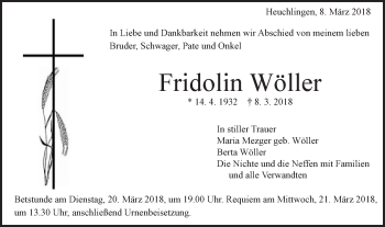 Traueranzeige von Fridolin Wöller von Gmünder Tagespost