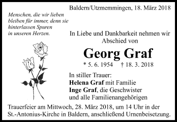 Traueranzeige von Georg Graf von Schwäbische Post