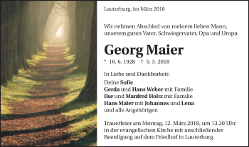 Traueranzeige von Georg Maier von Schwäbische Post