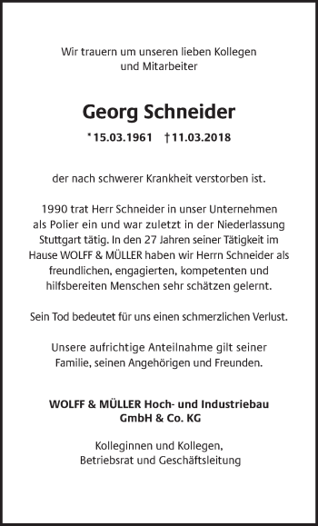 Traueranzeige von Georg Schneider von Schwäbische Post