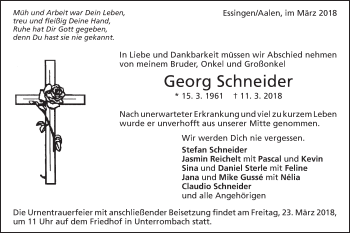 Traueranzeige von Georg Schneider von Schwäbische Post