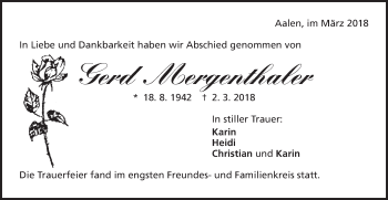 Traueranzeige von Gerd Mergenthaler von Schwäbische Post