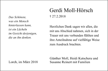 Traueranzeige von Gerdi Moll-Hörsch von Gmünder Tagespost