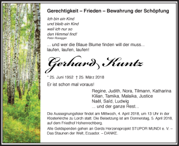 Traueranzeige von Gerhard Kuntz von Gmünder Tagespost