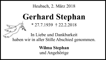 Traueranzeige von Gerhard Stephan von Gmünder Tagespost