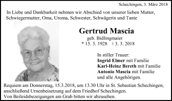 Traueranzeige von Gertrud Mascia von Gmünder Tagespost