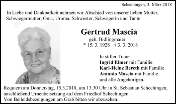 Traueranzeige von Gertrud Mascia